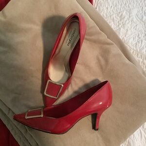 Comfort Plus Red heels with gold buckle.
